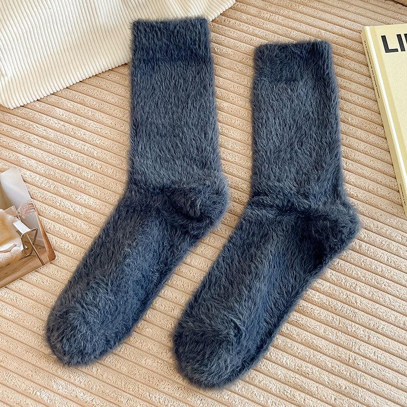 Носки из норкового бархата однотонные мужские утепленные домашние носки-тапочки зимние теплые плюшевые чулки для сна