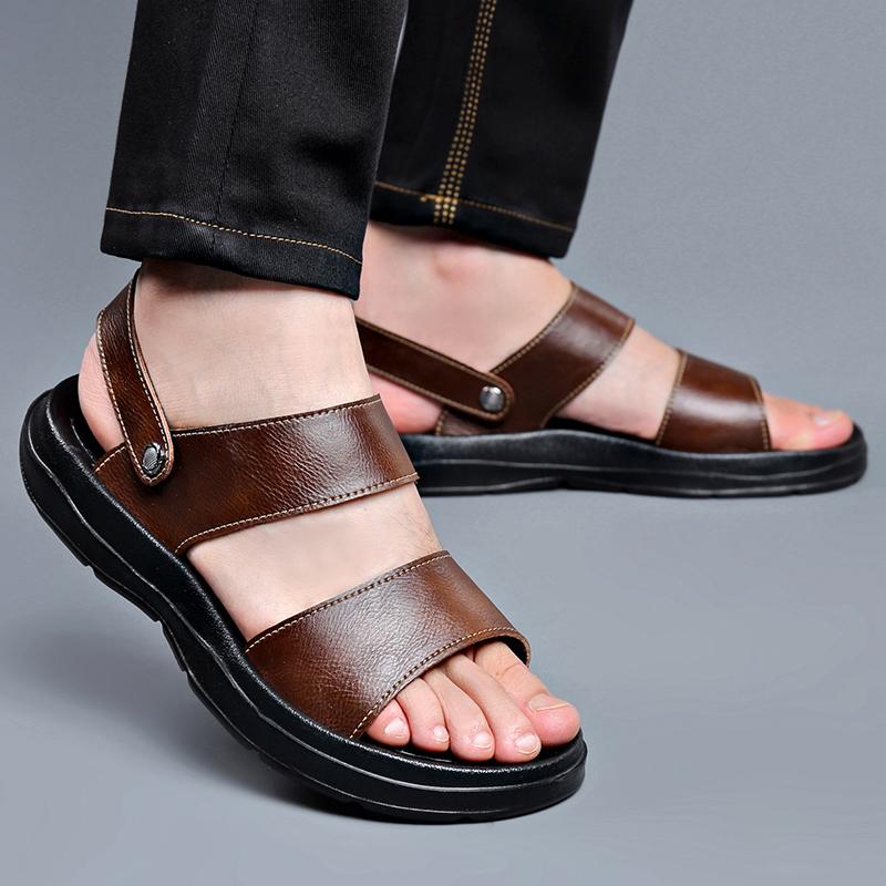 Модные летние мужские удобные сандалии с открытым носком и мягкой подошвой, модные уличные мужские дышащие рукава, нескользящие пляжные туфли на толстой подошве