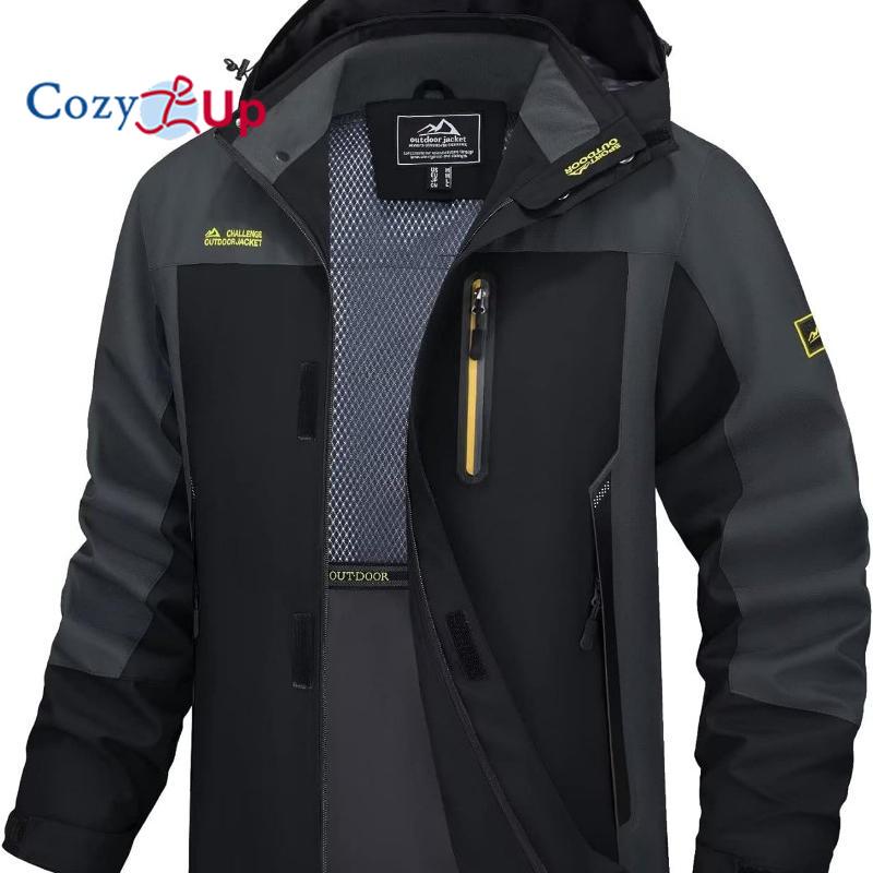 Cozy Up Куртка для мужчин с капюшоном, ветрозащитная, водостойкая, дождевик, ветровка с 5 карманами, куртка для походов, рыбалки, бега