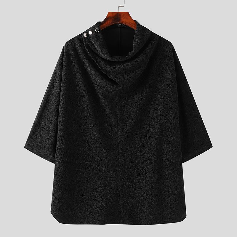 INCERUN Мужские блестящие топы с рукавами 3/4, пуловеры с воротником-хомутом