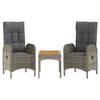 VidaXL Garden Lounge Set 3 Pcs with Cushions Grey Wicker 319907
