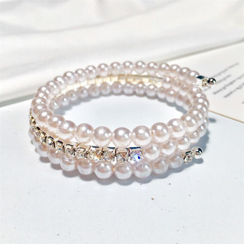 Popular Rhinestone Pearl Bracelet 3 Layers Winding Fashion Bracelet Female Jewelry ADM