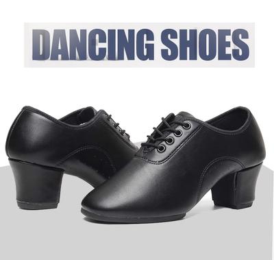 Модные мужские новые туфли для латинских танцев на каблуке 5 см, черные туфли из искусственной кожи с мягкой подошвой для взрослых и детей, размер 34-45