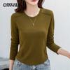Spring and Autumn Women's Blouse Round Neck Solid Color Short Long Sleeve Top