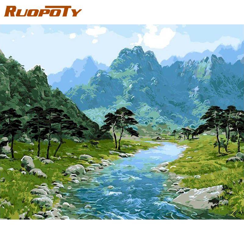 RUOPOTY Frameless Forest Landscape DIY Digital Painting By Numbers Modern Wall Art Canvas Painting For Home Decoration