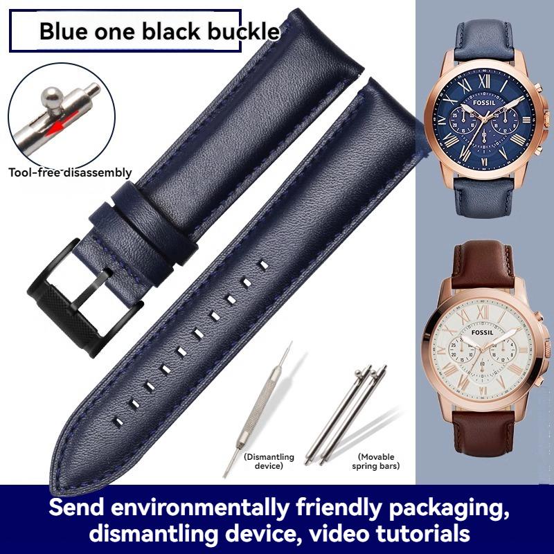 For Fossil Cowhide Leather Strap Men Black Blue Wristband Q Smart FTW1114 ME3110 FS5436 Quick Release Watchband 20mm 22mm 24mm