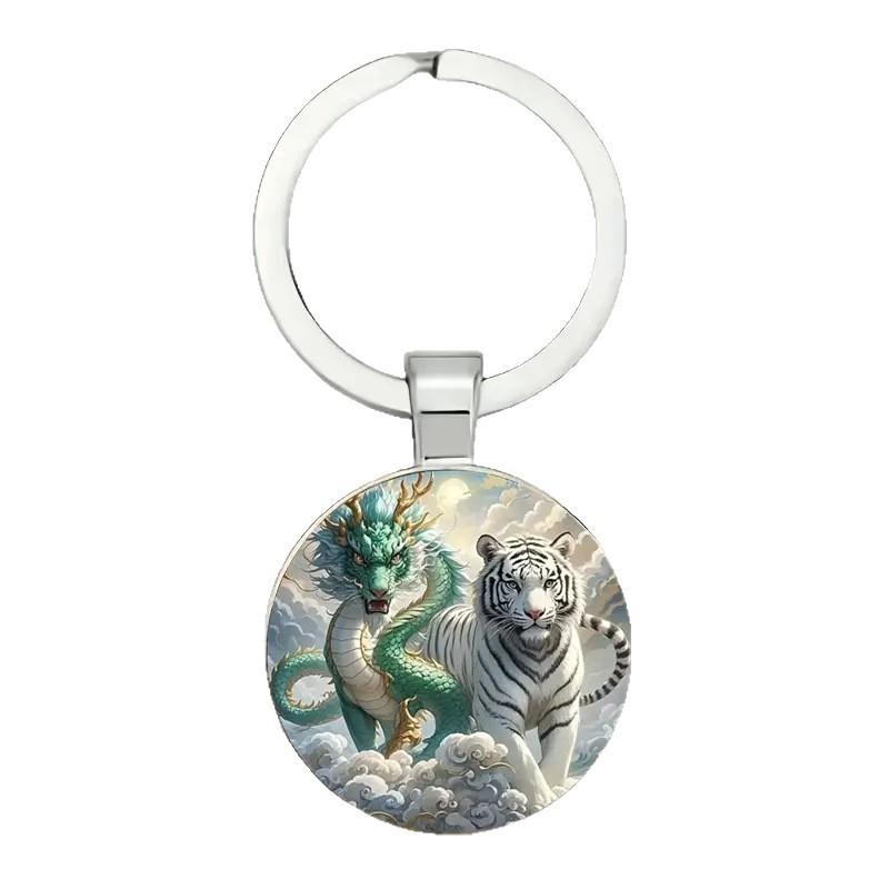 2d Dragon Themed Keyring With Glass Alloy Material For Gift And Collectors
