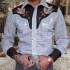 Men Shirt Vintage Western Cowboy Print Single-breasted Slim Fit Long Sleeve Turn-down Collar Buttons