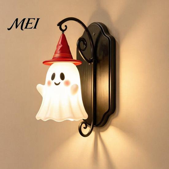 Halloween Home Decor Cute Ghost Wall Light, Wizard Hat Lamp, Decorative Light Mount Lamp for Hallway Entrance Bedroom Warm White Mounted