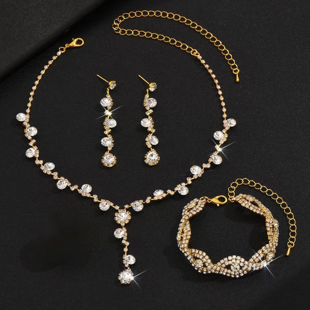 Украшения со стразами, ожерелье, серьги, браслет, трехкомпонентные украшения, аксессуары для невесты, свадебные аксессуары, универсальные