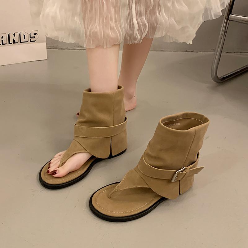 Модные туфли с открытым носком, крутые ботинки, летние ботинки 2025 года, новая мягкая кожа, модный круглый носок, персонализированный круглый носок, римские сандалии