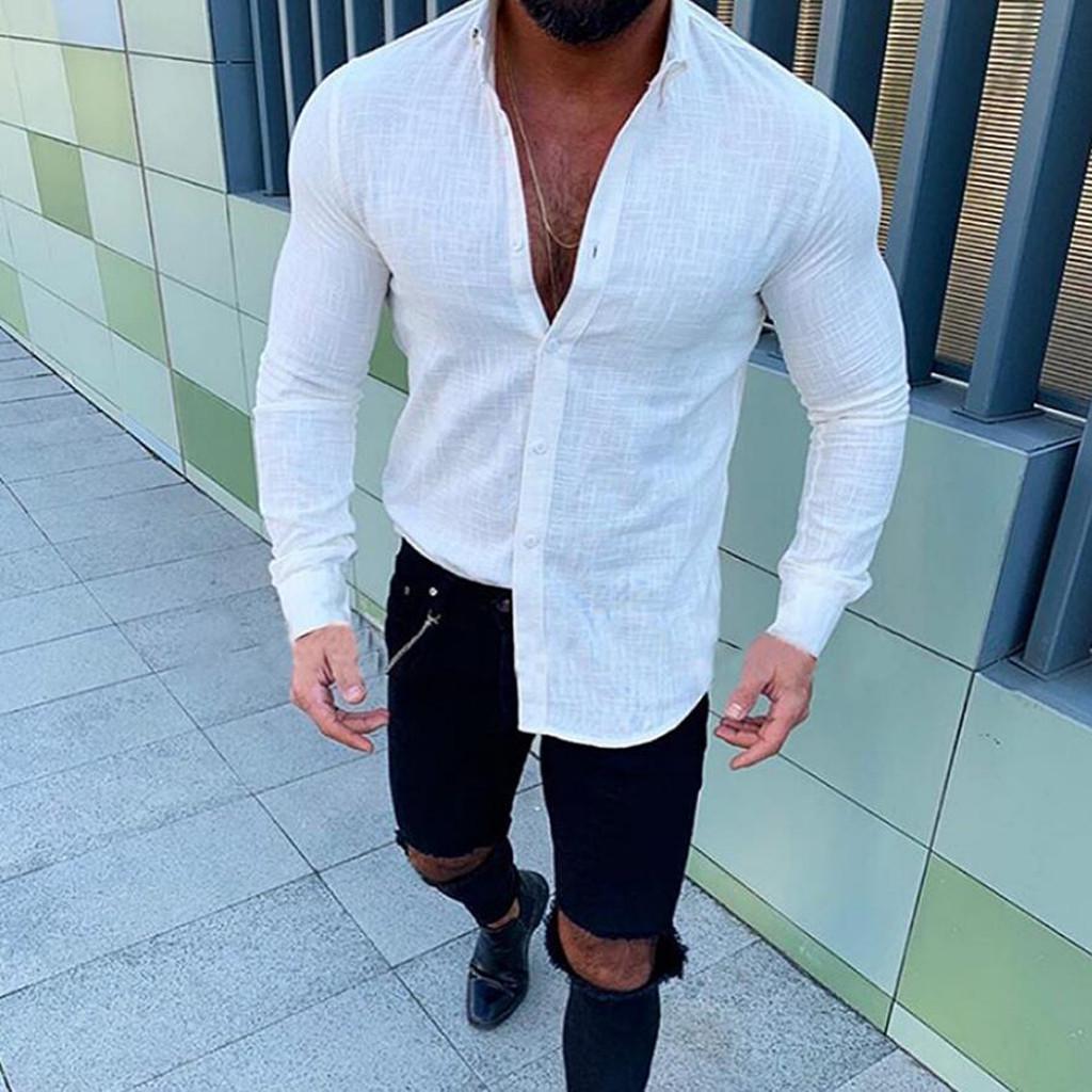 Men's New Slub Long-Sleeved Button-Lapel Top Fashionable Comfortable Linen Shirt