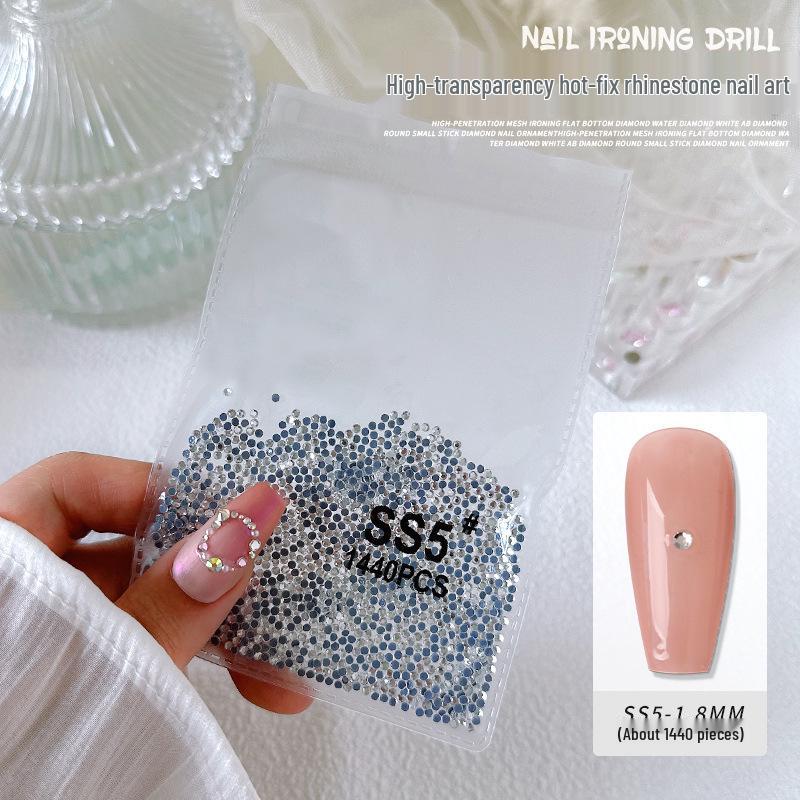 1440-Piece Aurora White AB Transparent Round Nail Art Rhinestones - Non-Fall-Off Flatback Glass Diamonds