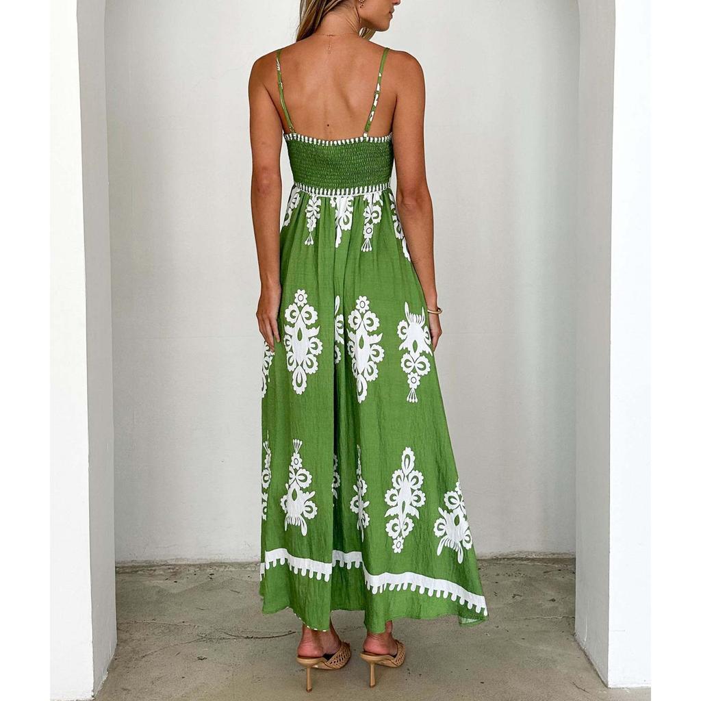 Женское модное летнее пляжное платье с принтом, длинное платье в стиле бохо на бретелях