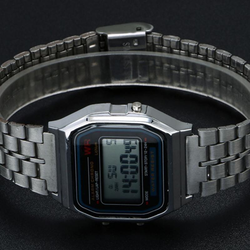 Модные мужские и женские часы из нержавеющей стали с цифровым будильником и секундомером