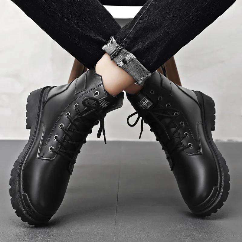 Men's Fashion Sneakers Platform High Top Shoes Men Motor Side Zipper Boot Men Autumn Work Boots Platform Boot Shoes for Men