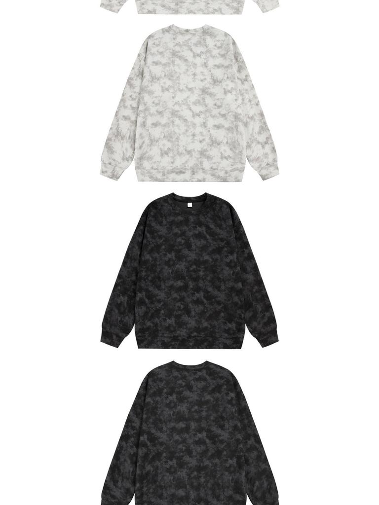 Мужская осенняя повседневная толстовка-куртка с капюшоном, тяжелый вес 360 г, tie-dye, замша, флис, круглый вырез