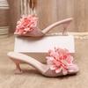 Fashion Explosive Flower Slippers with Thin Heels Women's Summer New Square Toe Open Toe One-slip Anti-slip Wear-resistant High Heels