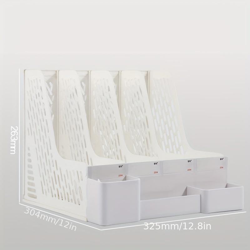 Thickened Four-Section File Holder Desktop File Organizer Box with Pen Cup, Made of PP Material, for Office Supplies