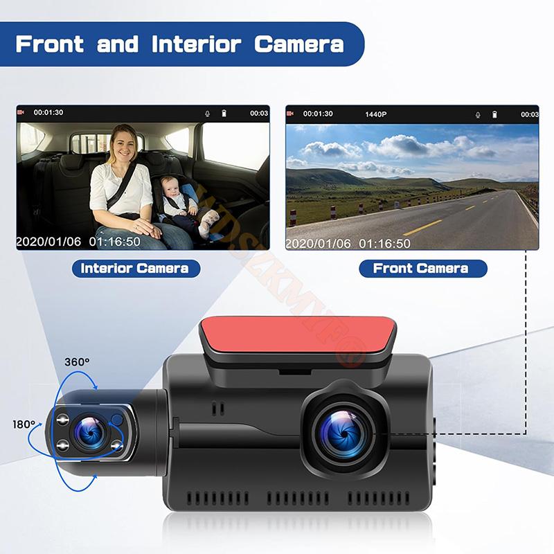 WIFI APP Автомобильный видеорегистратор Камера 1080P Видеорегистратор Передняя и внутренняя камера для автомобиля Двойной объектив HD Циклическая запись Видеорегистратор Черный ящик