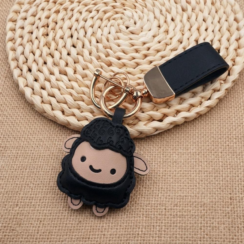 Cartoon Goat Pendant Braided Rope Goat Car Keychain Rich and Lucky Pu Sheep Keychain Women