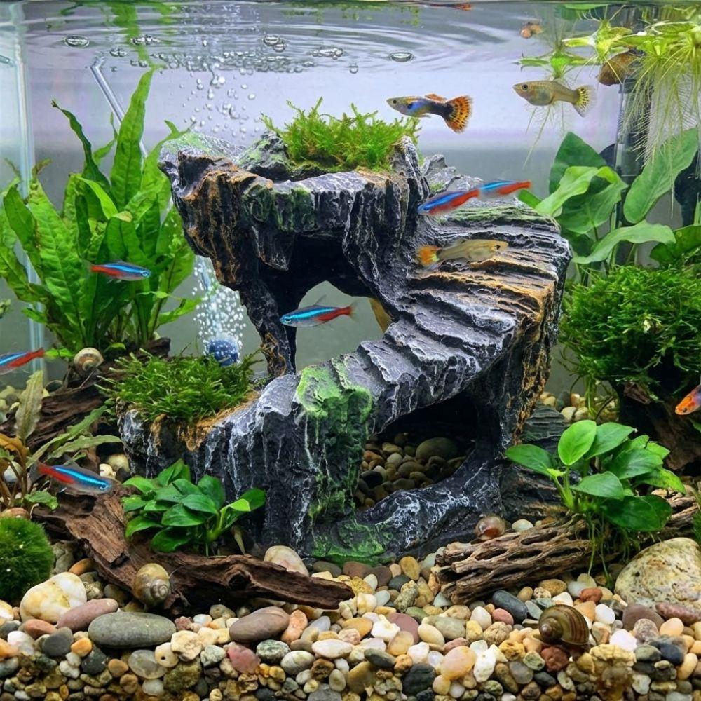 Non-Toxic Artificial Rock Cave Sturdy Reptile Hiding Cave Tortoise Climbing Platform Fish Tank