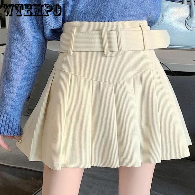 Женская дизайнерская ниша с поясом, плиссированная полуюбка трапециевидной формы, модная узкая однотонная короткая юбка с высокой талией Pure Desire Wind