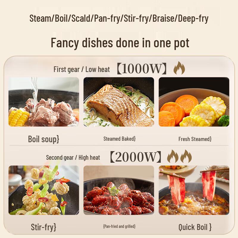 Bear 4.5L Multi-function Electric Wok & Hot Pot CN plug (adapter included)