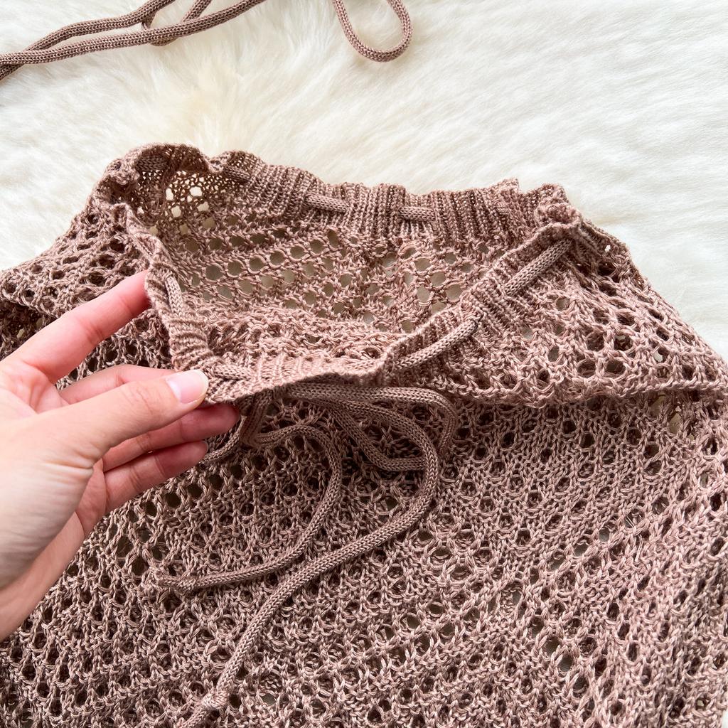 Summer Vacation Sexy Suits Strapless Halter Backless Bikini Set Drawstring Tassel Skirt Women Beach Knitted Fashion Two Pieces Suits