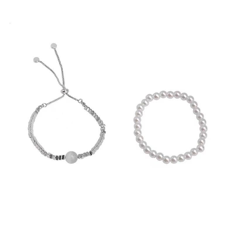 Изысканный многослойный браслет из неправильного серебристого жемчуга Шикарная модная бижутерия