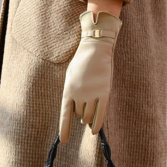 Женские зимние перчатки с сенсорным экраном, замшевые и из искусственной кожи, с плюшевой подкладкой, теплые