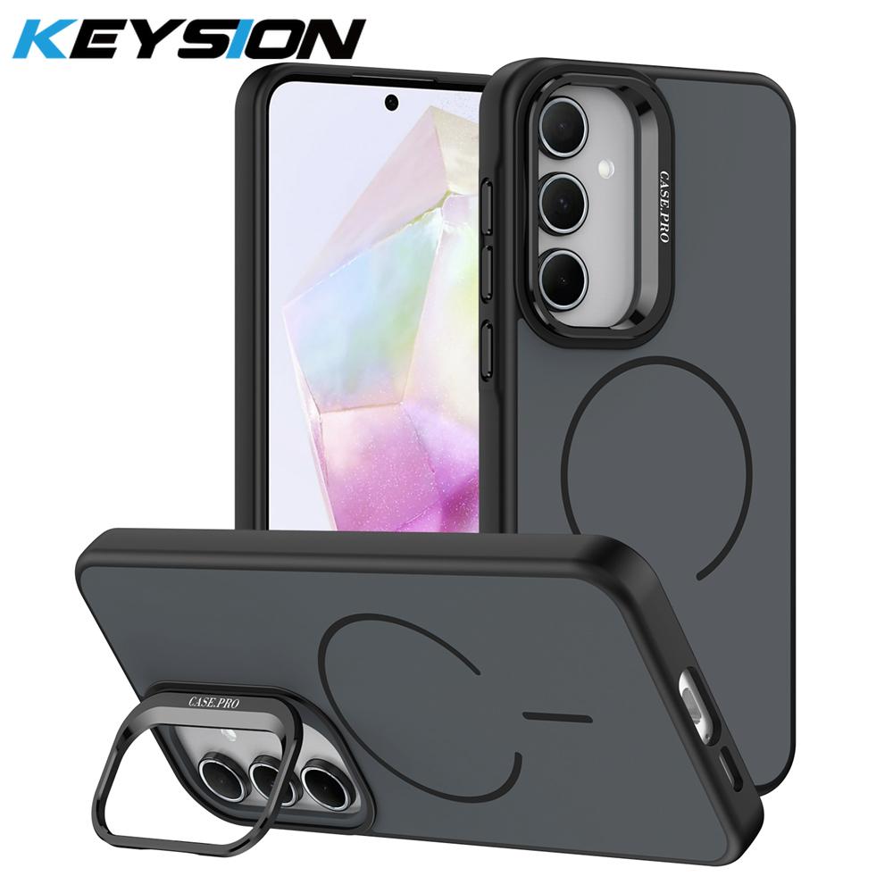KEYSION Матовый чехол-подставка для телефона с покрытием Soft-touch для Samsung A55 5G A35 A25 A15 4G, Магнитная противоударная задняя крышка для Galaxy A05S
