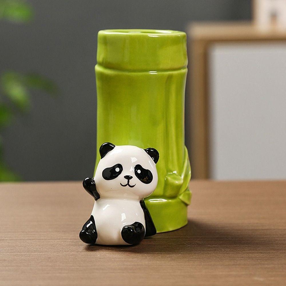 Cartoon Panda Pen Holder Large Capacity Pencil Organizer Creative Panda Ornament Student Gift