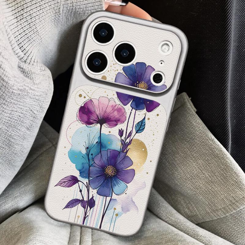 INS Акварельный Цветочный Кожаный Чехол-Ремешок Для iPhone 18 Pro Max 17 16 15 14 13 Pro Max Роскошный Гибридный TPU+PU Противоскользящий Мягкий Чехол для Телефона