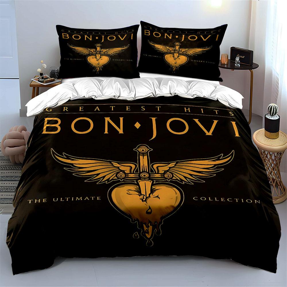 "Bon Jovi Bedding Set Black" Bedding Duvet Cover Set Duvet Cover Pillowcases (1 * Duvet Cover 2 * Pillowcases, without duvet insert)