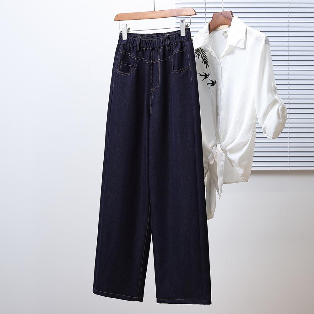Dimanaf 2025 Autumn Plus Size Women Jeans Pants Denim Elastic Basic Blue High Waist Trousers Oversize New Pants 5XL