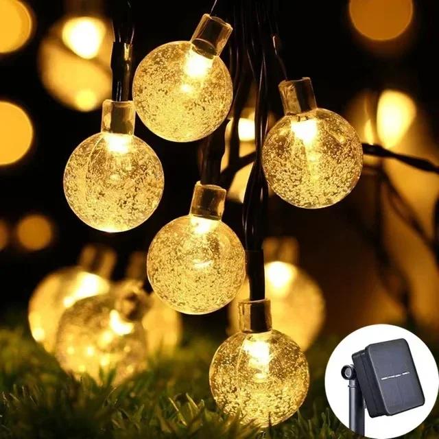 LED Solar String Lights Outdoor Waterproof Crystal Globe Lights with 8 Modes Garden Light for Patio Party Christmas Decoration