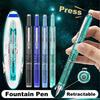 Retractable Fountain Pen Fine Nib Set 0.38mm Black/Blue Ink Transparent Barrel Pen with 5 Refillable Ink Cartridges for Sketching Journaling