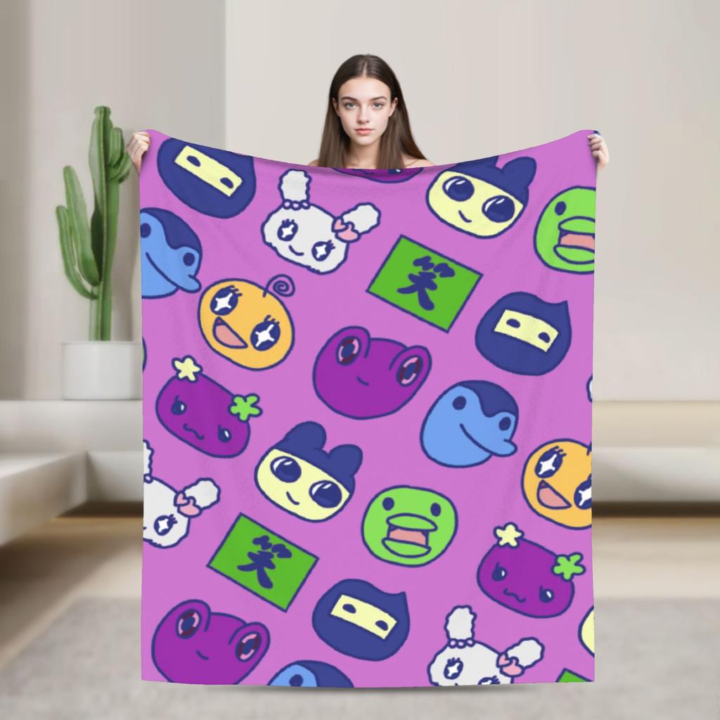Tamagotchis Cartoon Blankets Kawaii Game Flannel Vintage Warm Throw Blankets for Home Autumn/Winter