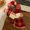 Двусторонний вязаный шарф с снежинками, женский осенне-зимний, корейская атмосфера, утолщенный и теплый, высококачественный шарф, ретро-шаль