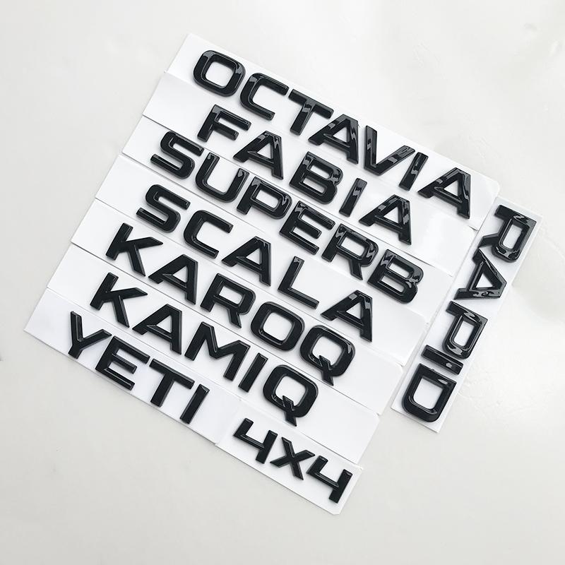 swpzb8 Glossy Black Letters ABS Car Emblem for SUPERB OCTAVIA FABIA KAMIQ KAROQ KODIAQ RAPID YETI 4x4 Trunk Nameplate Logo Sticker