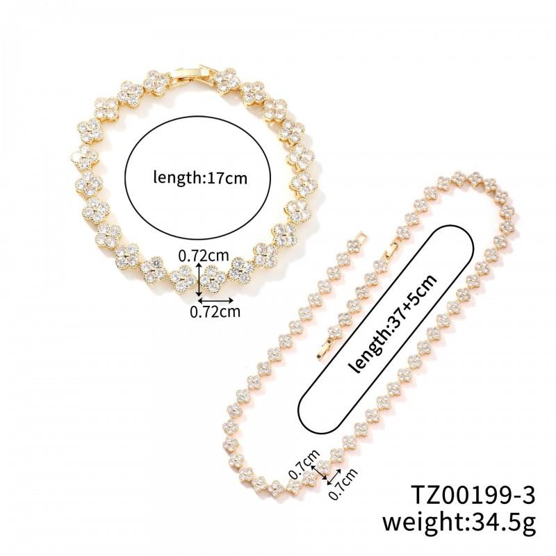 Four Leaf Clover Zircon Jewelry Set Women - Vintage Chic Sweet Style Necklace Bracelet Combo