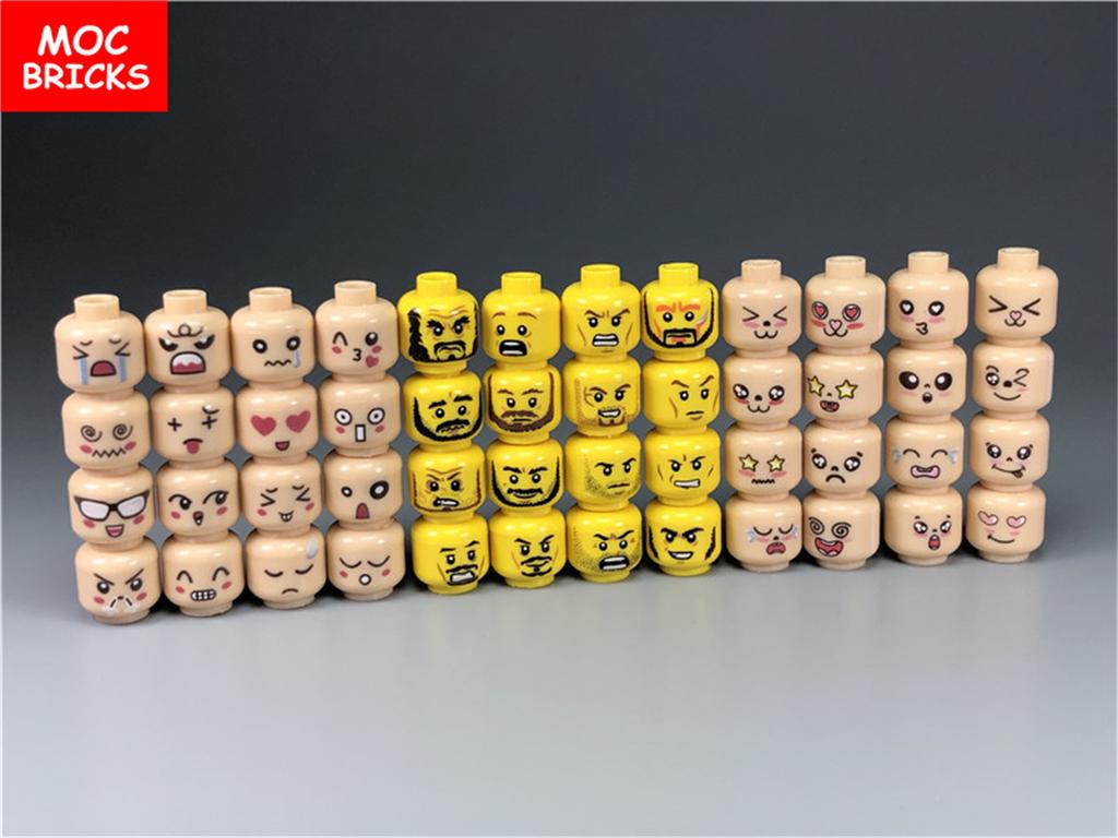 Набор MOC Блоки Мальчики и Девочки Милое Лицо с Бородой Выражение Лица Фигурка Голова Обучающие Строительные Кирпичики Игрушки Идеально Для Детей Идея Подарка