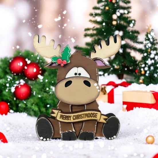 Украшение в виде лося Деревянное мультяшное украшение в виде лося Деревенский рождественский центральный элемент