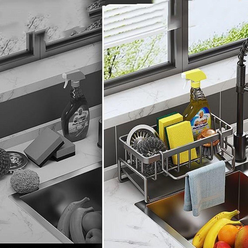 Adjustable Self-draining Sink Shelf Stainless Steel Drain Rack Sink Organizer Auto Drain Tray Soap