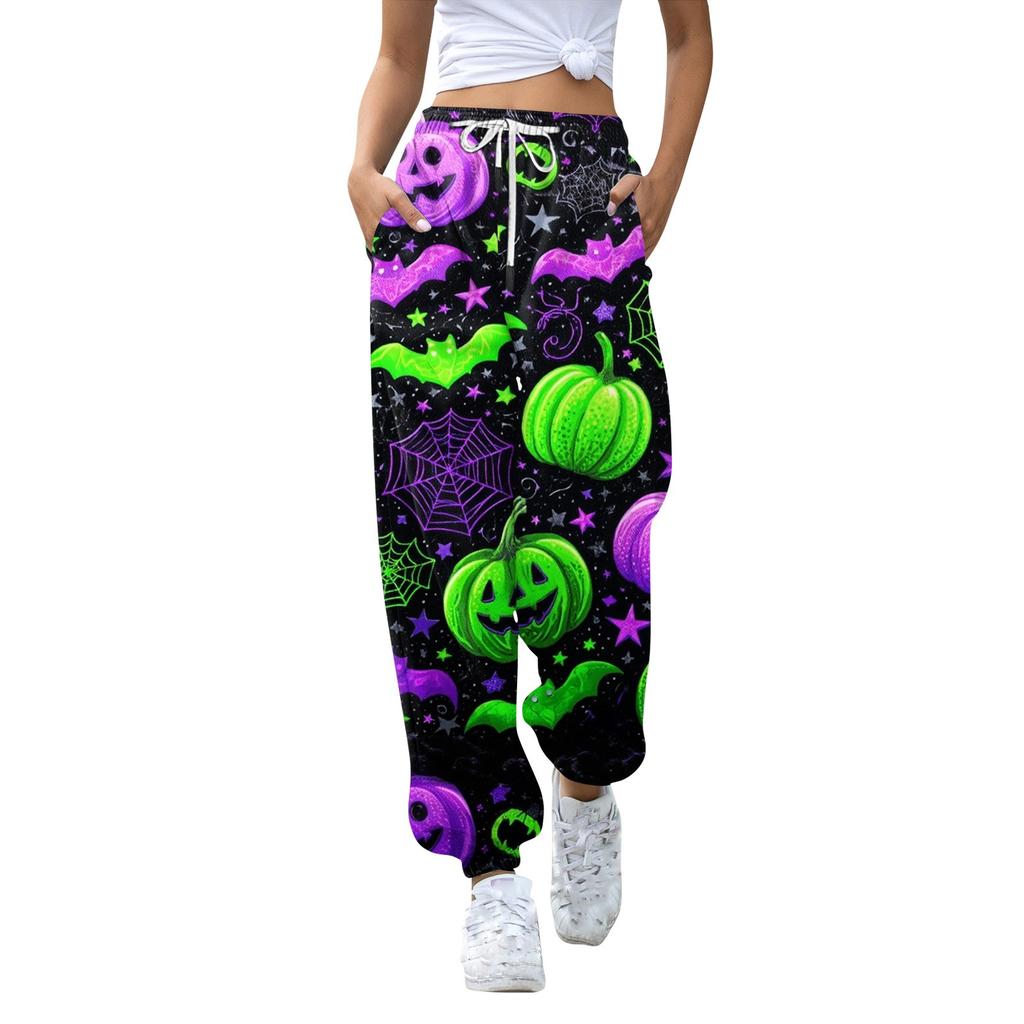 Женские повседневные модные спортивные штаны с принтом на Хэллоуин, повседневные брюки