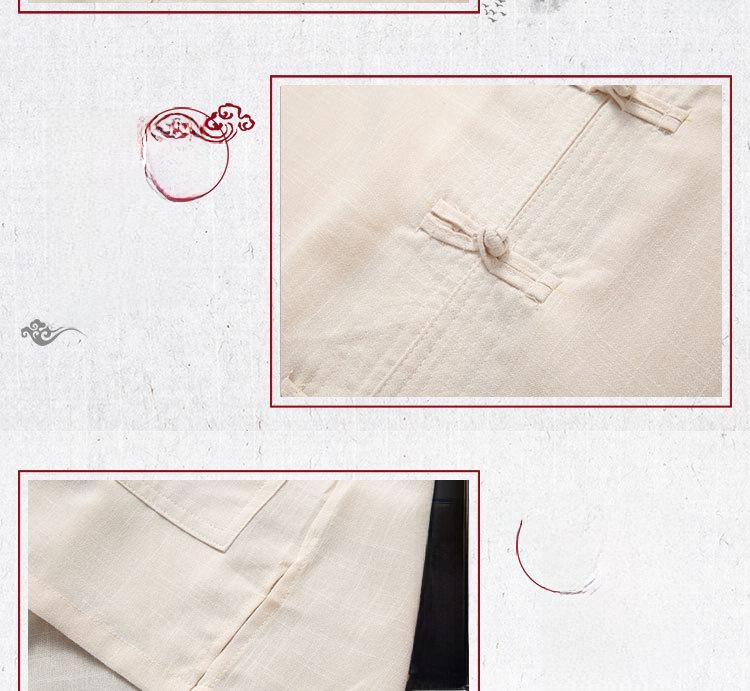 Летний льняной костюм Тан: Короткий рукав ханьфу для мужчин среднего и пожилого возраста - костюм из хлопка и льна в китайском стиле