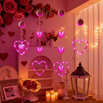 3 шт. Гирлянды-сердечки на присосках, Портативная лампа любви, Оконные гирлянды на День святого Валентина с пультом дистанционного управления, Праздничное романтическое освещение для