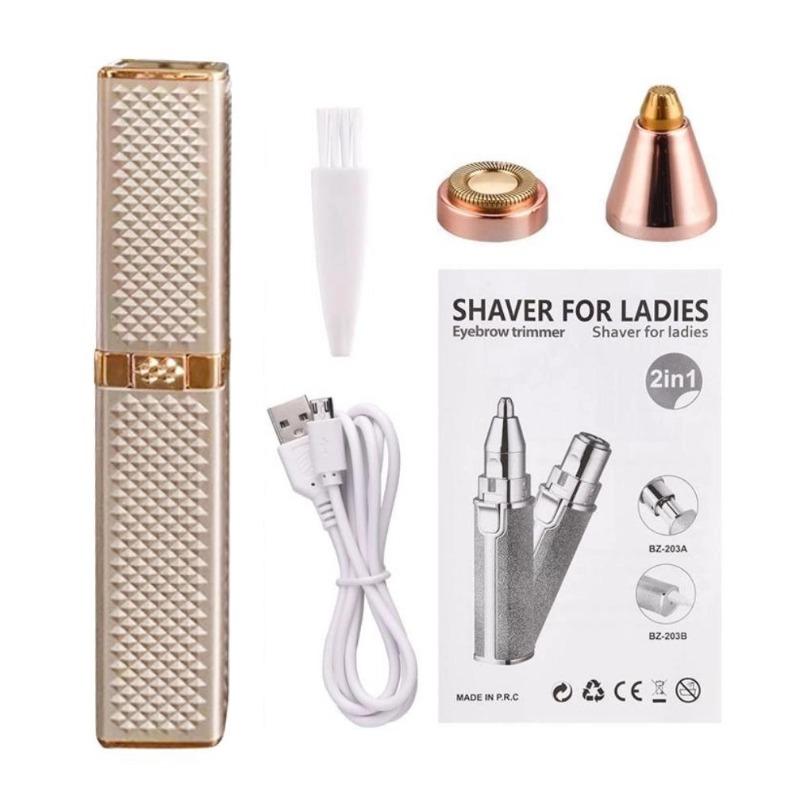 2 IN 1 Electric Eyebrow Trimmer USB Rechargeable Body Facial Hair Removal Lipstick Shape Mini Epilator for Women Colorful Starry Sky