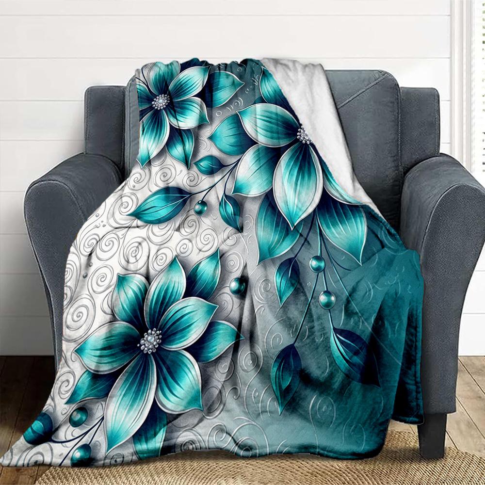 Blue Flowers Flannel Blanket Throw Blanket Soft Warm Sofa Bed Camping Car home Decor Unique Christmas Gift C9302843